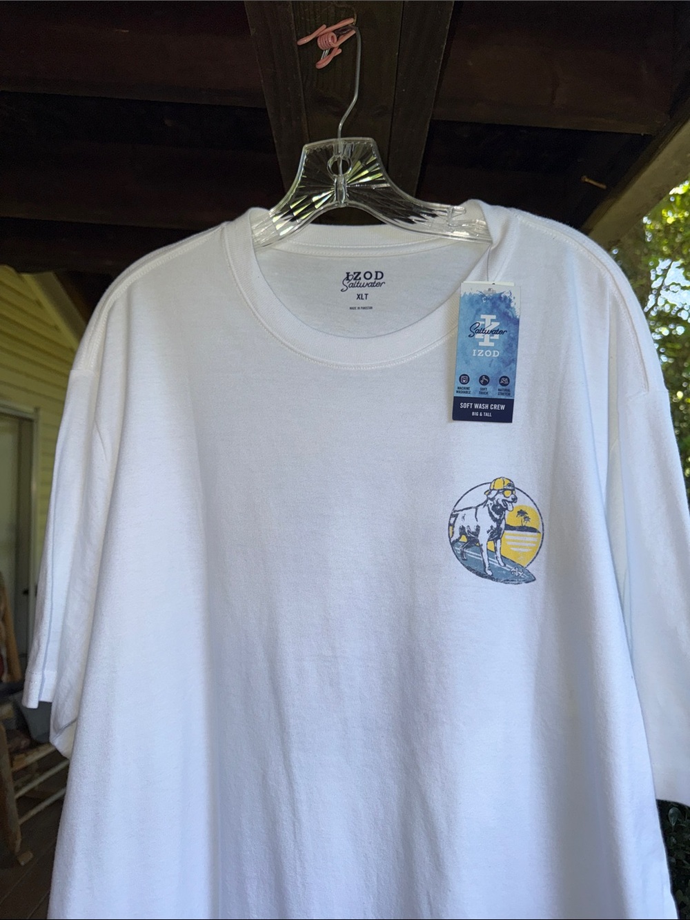 NWT..IZOD White Short Sleeve Graphic Crew Tee with Yellow & Blue Accent